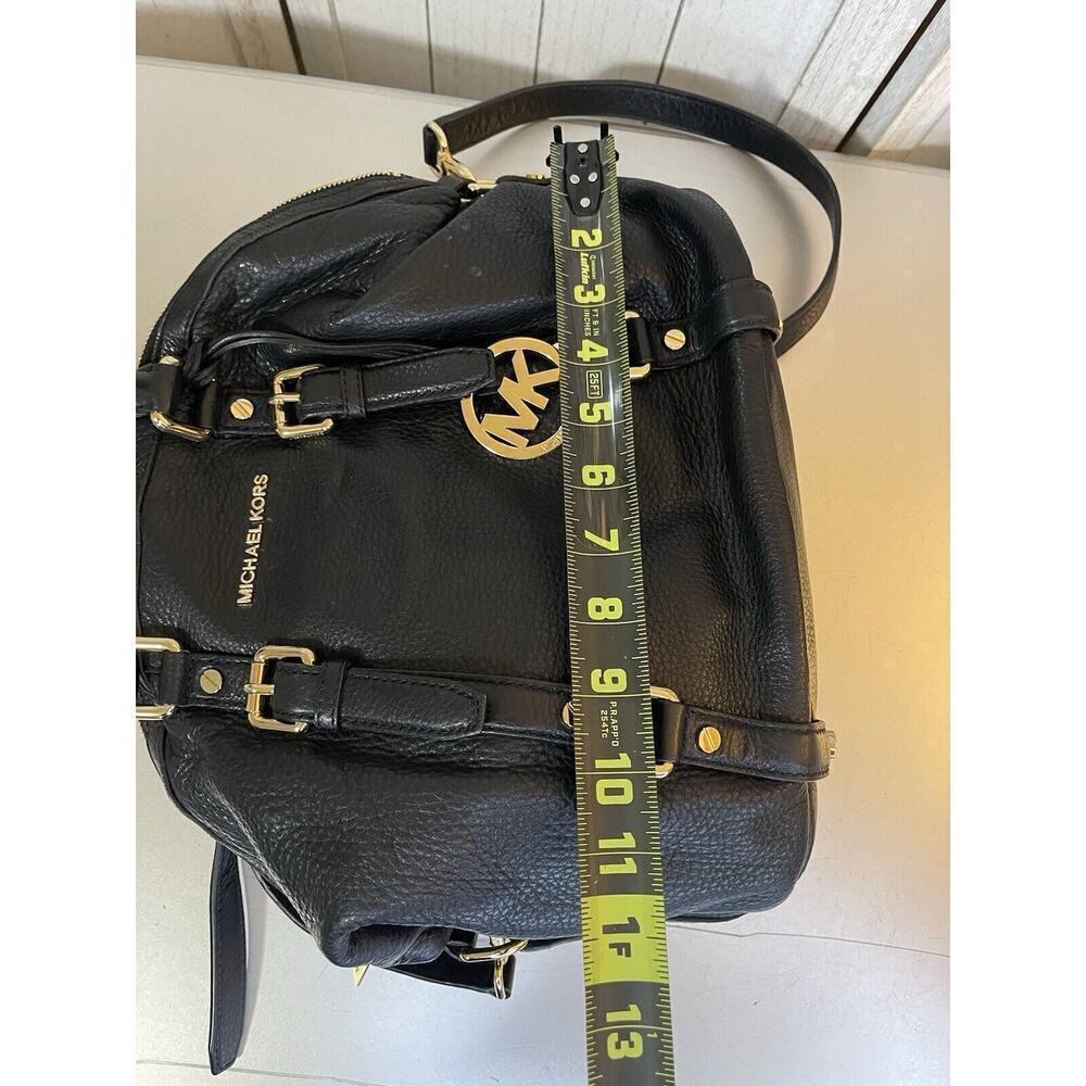 Michael Kors Bedford Bowling Medium Black Leather Satchel Bag Crossbody Strap - Picture 8 of 8